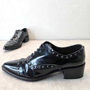 Spike Studded Oxford Shoes 7 Black Patnet Leather Edgy Goth Avant Garde Loafers